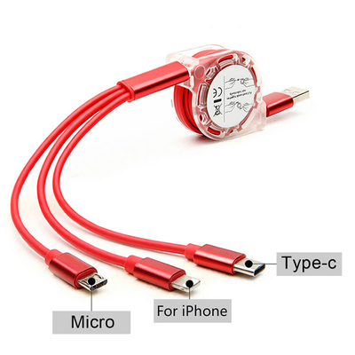 Scalable Flat 3 In 1 1.2m Retractable Charging Cable Micro USB To USB